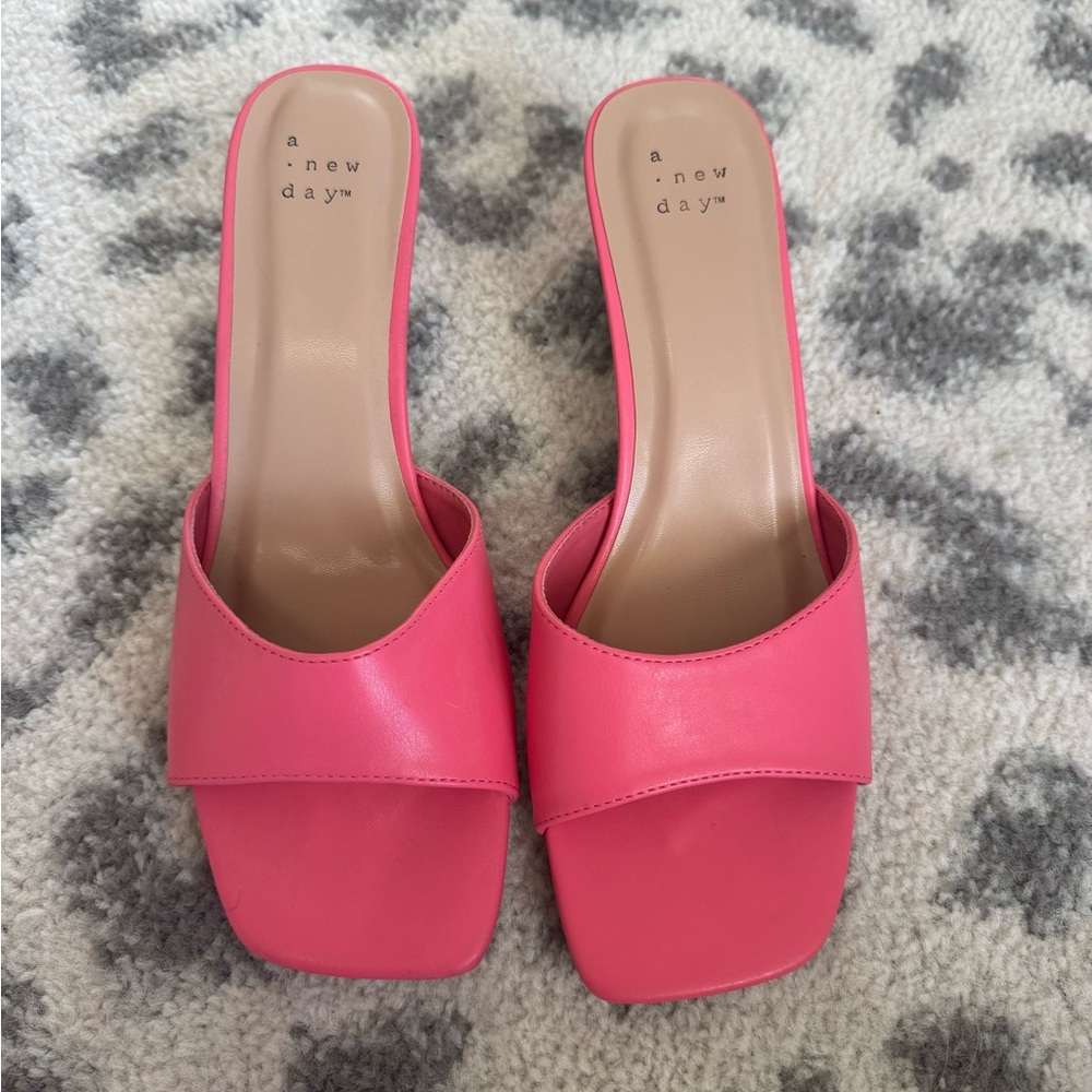A New Day Pink Mules Sleek Square-Toe Design